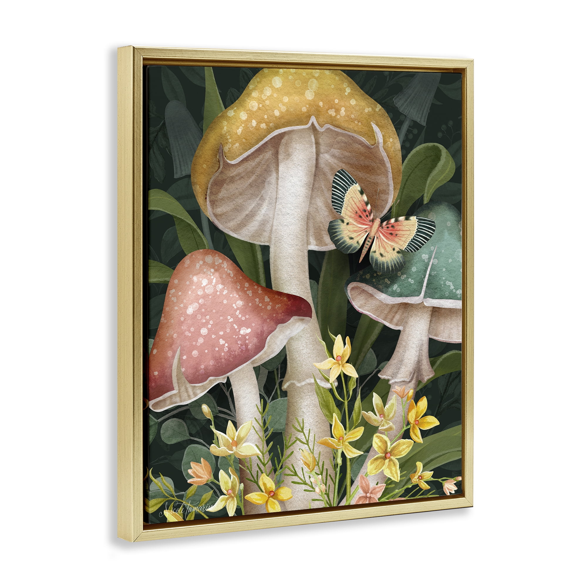 Stupell Industries Midnight Garden Mushrooms Gold Framed Floater Canvas Wall Art, design by Nicole Tamarin