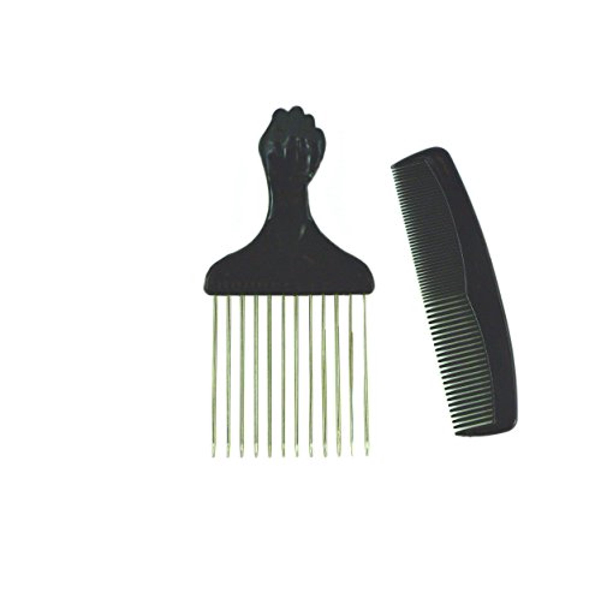 Afro Hair Pick W Black Fist And Comb Set Metal African American