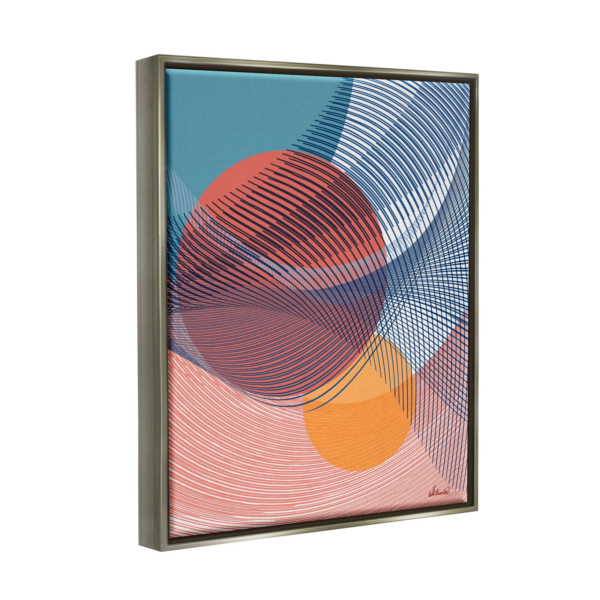Stupell Industries Patterned Circular Shapes Abstract Painting Gray Floater Framed Canvas Art Print Wall Art, 17 x 21