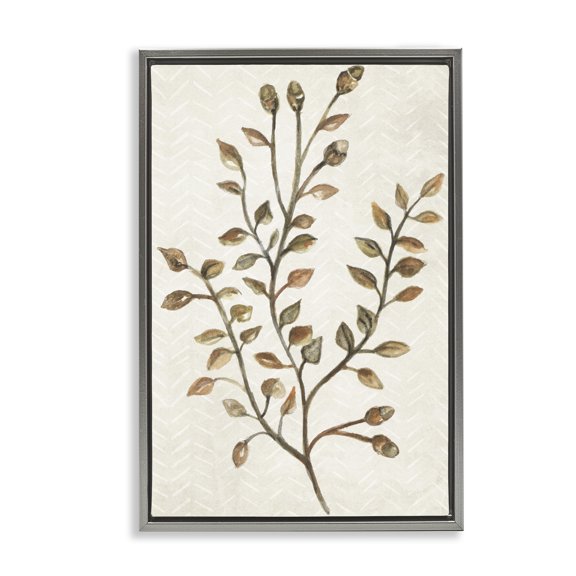 Stupell Industries Garden Botanics Sprig Botanical & Floral Painting Gray Floater Framed Canvas Art Print Wall Art, 21 x 31