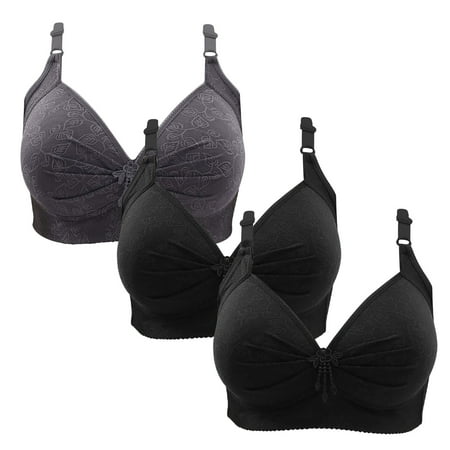 Gnurob Wireless Bralette for Women Push Up Bra Plus Size Floral Lace Bralettes No Underwire Brassiere 3 PC Soft Everyday Bras Adjustable Widen Band Underwear Clearance Saving A06-Gray Medium
