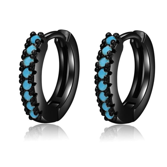 Dazzlingdaimonds Jewels 1.80 Ct Round Cut Blue Turquoise Womens Hoop Earrings 14K Black Gold Plated 925 Sterling Silver