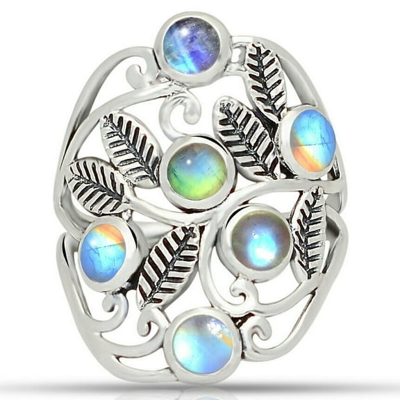 Tree Of Life - Moonstone 925 Sterling Silver XGB Jewelry Ring s.6 LOM02