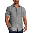 thumbnail image 2 of Nmnitkp Men's Short Sleeve Button Down Shirt, Ethnic Geometric Print Casual Collared Top, Lightweight Summer Relaxed Fit Vacation Shirt for Men Gray,S, 2 of 6