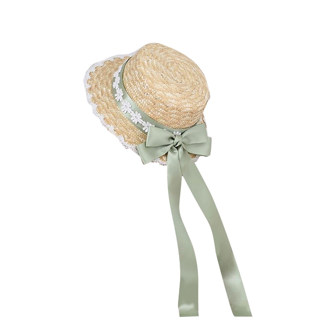 YUUZONE Wide Brim Straw Boater Hat Women TeaParty SunHat Bows Straw Hat