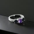 thumbnail image 3 of Gem Stone King 1.82 Ct Oval Checkerboard Purple Amethyst Black Onyx 925 Sterling Silver Moissanite Ring (Size 9), 3 of 4