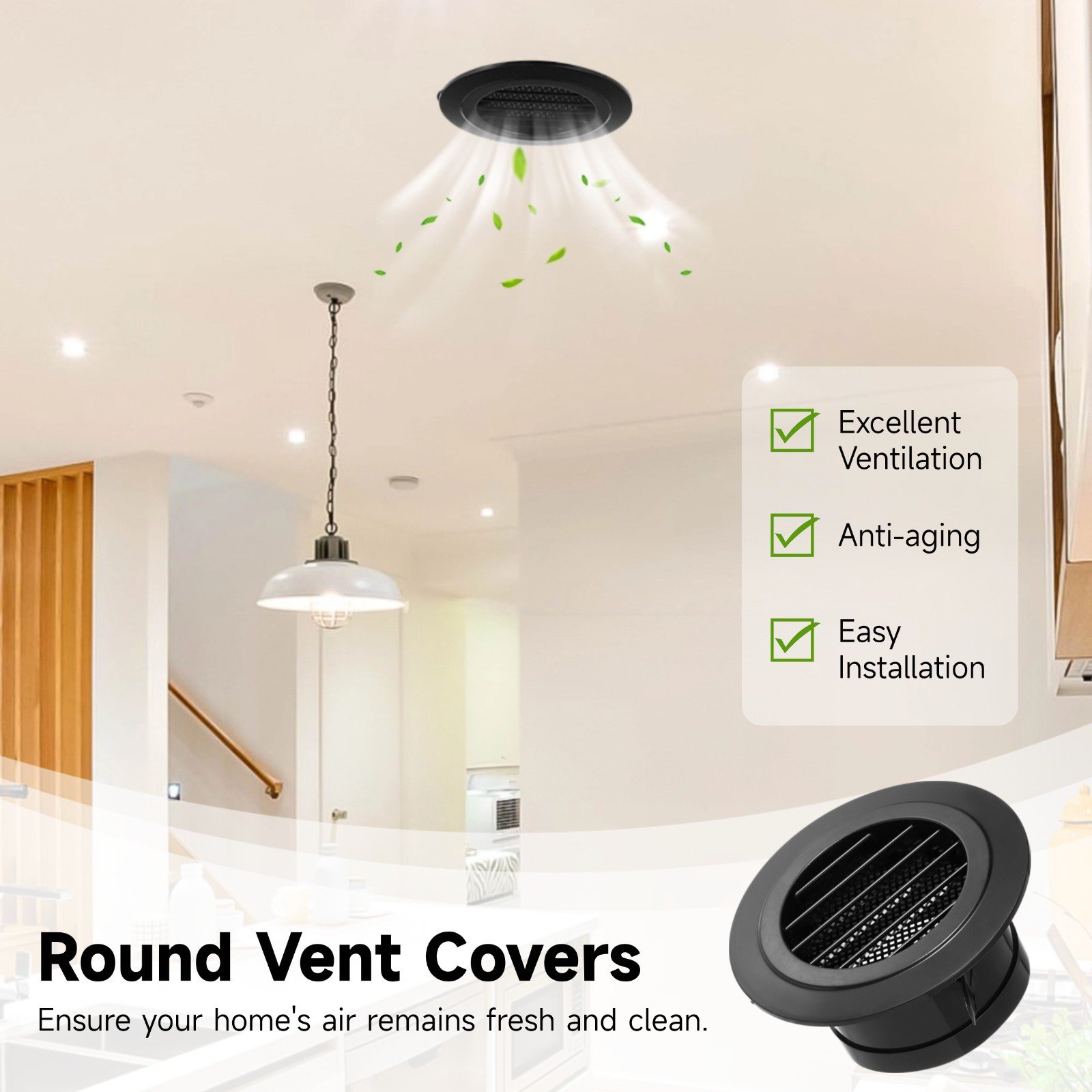 4 Inch Round Vent Cover With Built-in Fly Screen - For Bathroom, Living Room, Office Ventilation (1 Piece)