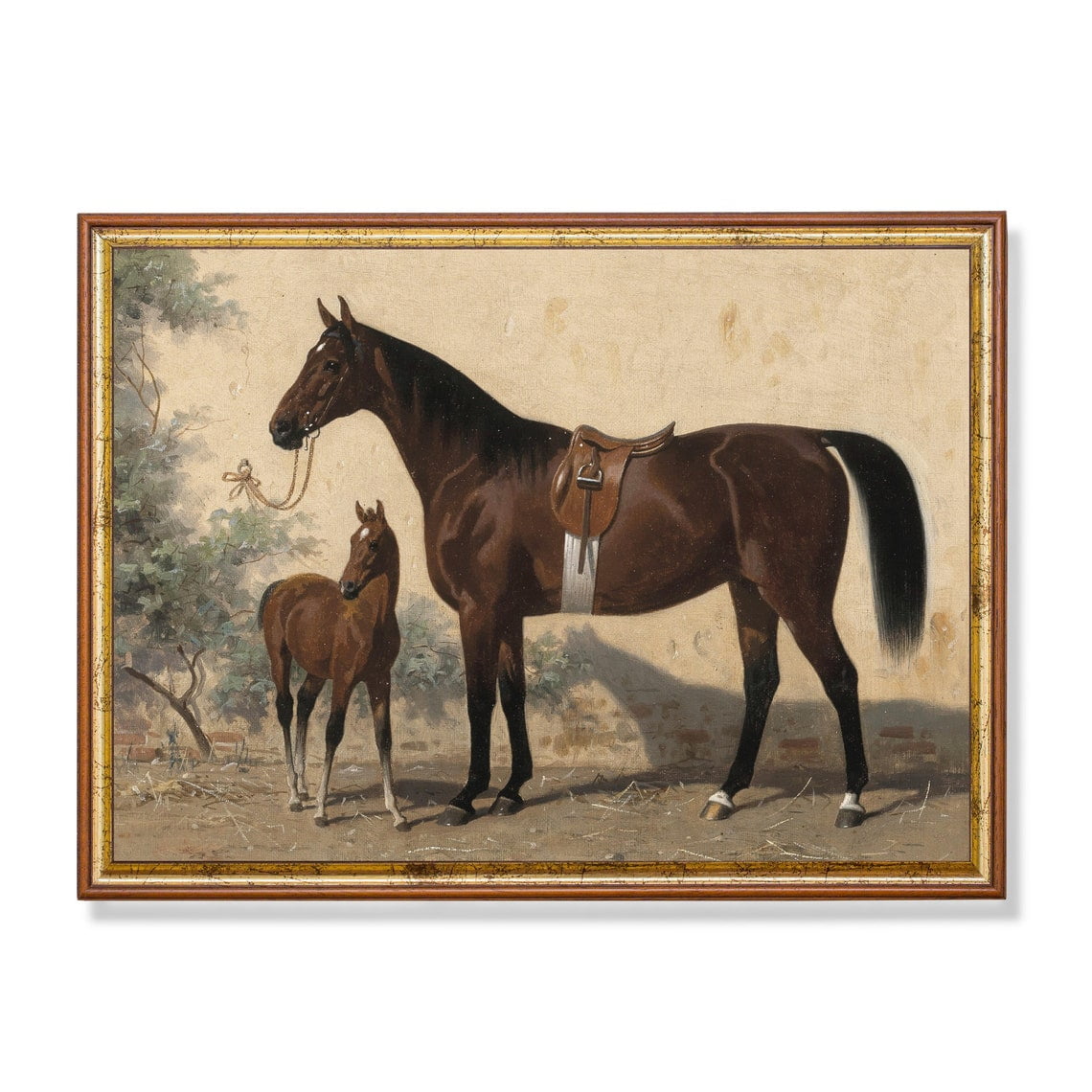 Vintage Horse And Foal Rustic Farmhouse Equestrian Wall Art Print Nature Inspired Living Room Decor
