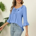 thumbnail image 4 of JGGSPWM Women 3/4 Sleeve Tie Front Ruffle Tiered Scoop Neck Babydoll Spring Fall Boho Cute Tops Blouses Shirts Light Blue XL, 4 of 6