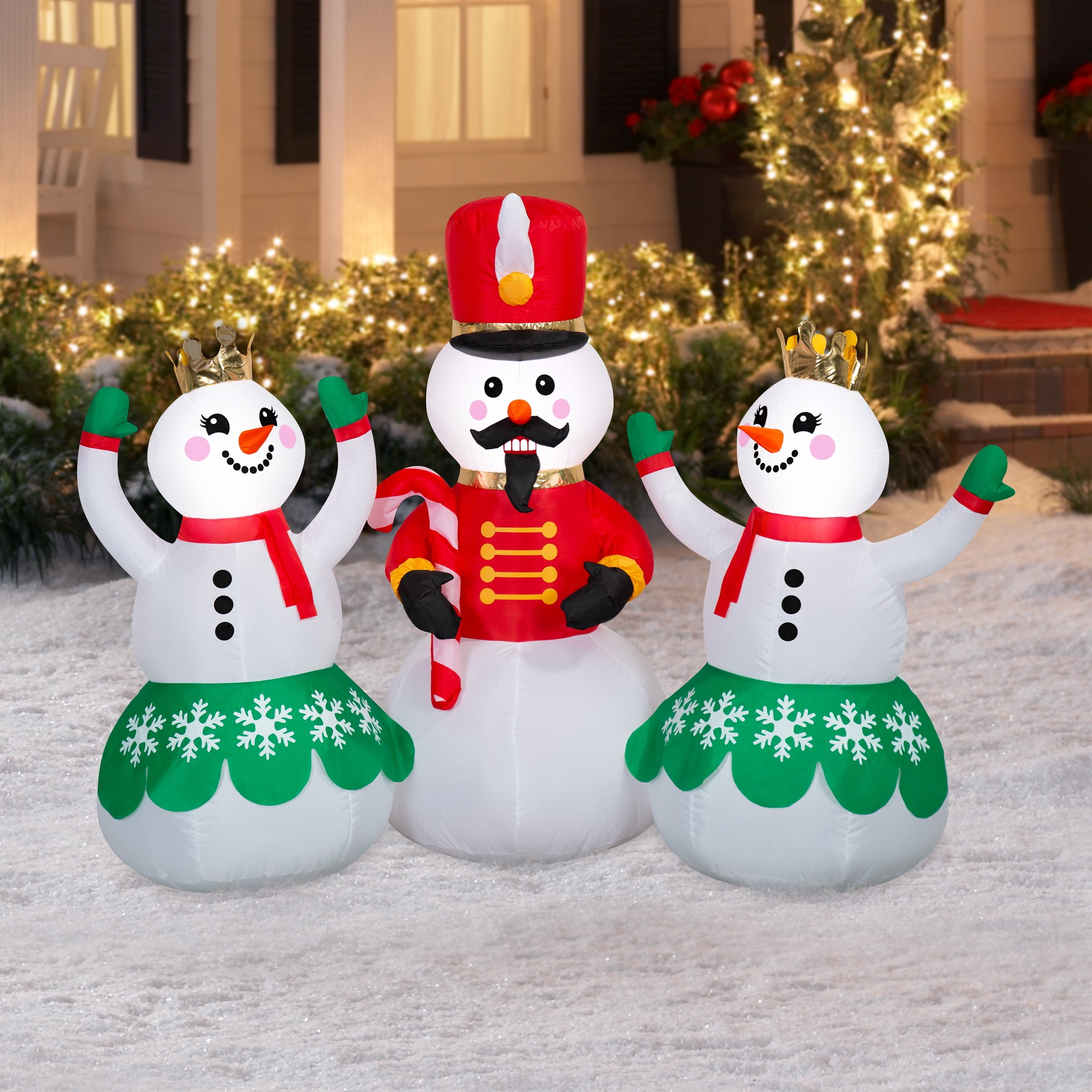 Multicolor Nutcracker Snowman with Dancing Snow Girls Christmas Airblown Yard Inflatable, 4.5', by Holiday Time