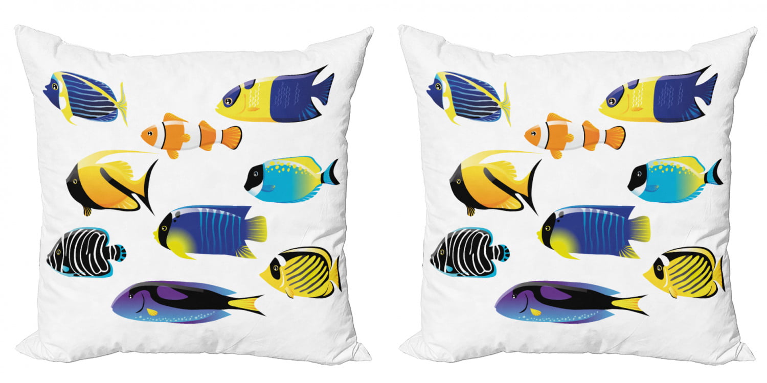 Fish Throw Pillow Cushion Cover Pack of 2, Various Types of Sea Creatures  with Atlantic Cod Bonito Palette Surgeonfish Image, Zippered Double-Side  Digital Print, 4 Sizes, Multicolor, by Ambesonne 