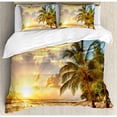thumbnail image 3 of Ambesonne Scenery Tropic Sandy Beach with Horizon at Sunset and Coconut Palm Trees Summer Photo Duvet Cover Set, 3 of 3