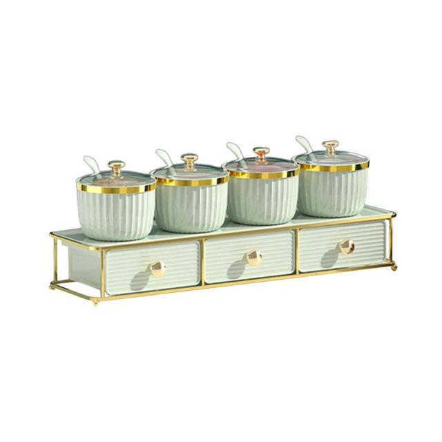 Caja De Almacenamiento De Condimentos, Juego De Botellas De Especias De Cocina Para Azúcar, Pimienta, Encimera De Cocina, Color Verde Claro, 4 Rejillas