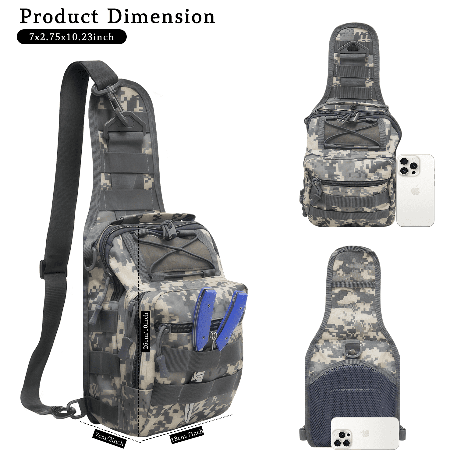 AGOPLEE Fishing Sling Backpack, Tactical Fishing Tackle Bag with Rod & Gear Holder Outdoor Fishing Shoulder Pack for Fishing