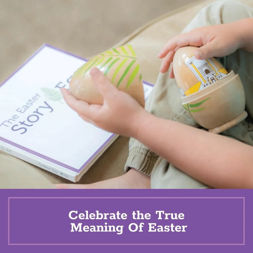 The Easter Story Egg - With Storybook about Resurrection - Colorful Hand Painted Nesting Dolls Toys - 7 Decorative Nesting Eggs - Great Christian or Catholic Gift -Teach Kids about Easter!