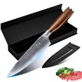 thumbnail image 1 of Cuchillos Para Chef，Cuchillo Chef Damasco,Profesional Afilado Acero Inoxidable Con Alto Contenido Cuchillo De Cocina ， Mango Ergon&oacute;Mico De Madera De Pakkawoodʌ, 1 of 8