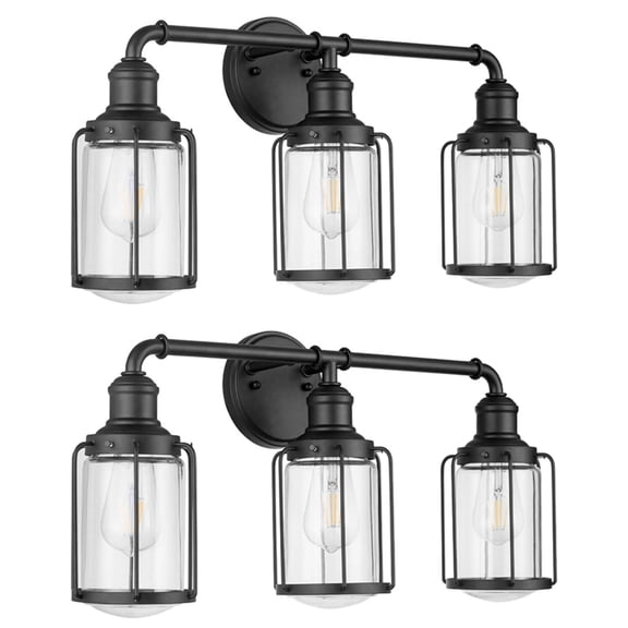 Prominence Home 2 Pack Lincoln Woods 3 Light Industrial Bathroom Vanity Light, Black