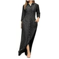 thumbnail image 4 of QLEICOM Women's Casual Turn-down Collar Shirt Dresses Long Sleeve Button Down Long Dress Bohemian Floral Mid Waist Dress with Pockets Summer Beachwear Temperament Maxi Dress Dark Black M, 4 of 5