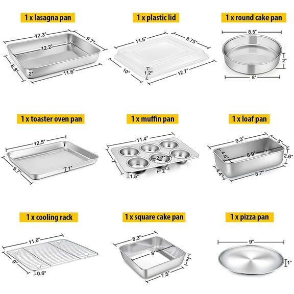 9-Piece Stainless Steel Baking Pans Set - Healthy & , Dishwasher Safe, Perfect for Baking, Roasting, and More