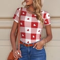 thumbnail image 6 of KLL Women 's Crew Neck Bodysuit Jumpsuits Plaid Heart Print Short onesies Stretch T Shirts, 6 of 7