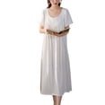 thumbnail image 2 of Defitshape Women's Cotton Long Nightgown Short Sleeve Sleep Dress Scalloped Lace Frilly Night Gown Cute Vintage V Neck Princess Lightweight Ruffle Pjs White Medium, 2 of 4