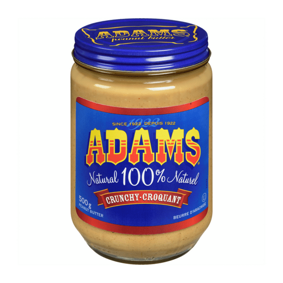 Adams 100% Natural Crunchy Peanut Butter 500g - No Sugar Added