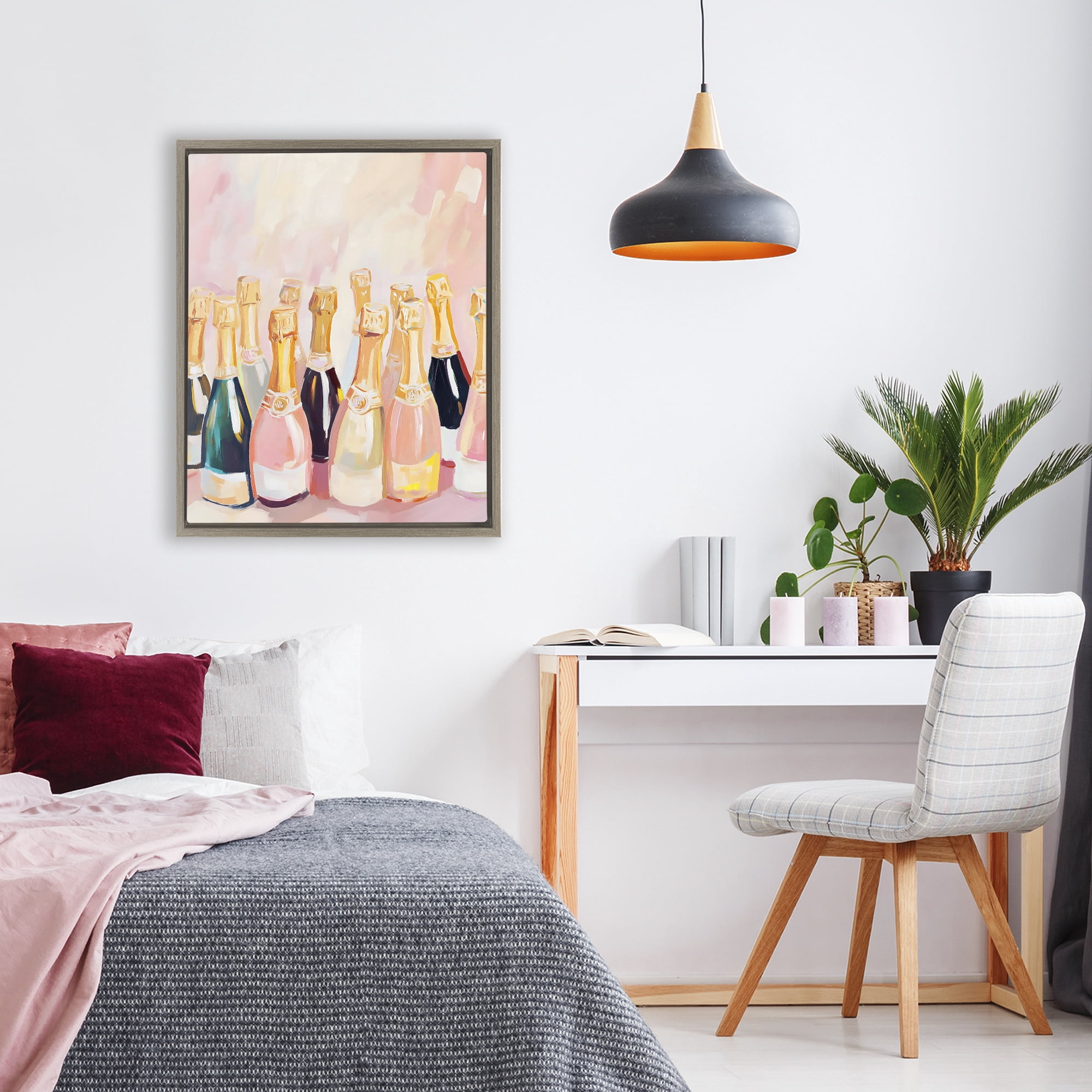 Stupell Industries Blush Champagne Bottles Collection Brown Framed Floater Canvas Wall Art, design by The Prints Vibe