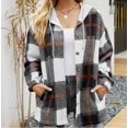 thumbnail image 3 of Aricy Women's Casual Plaid Hooded Jackets Shacket Flannel Drawstring Long Sleeve Plaid Jacket Button Down Coats Shirt Warm Hoodie Blouse fall Tops with Pocket, 3 of 5