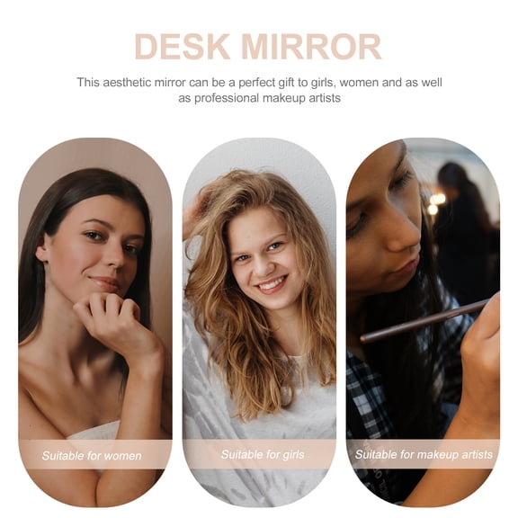 OFFIGAM 2Pcs Desk Mirror with Wooden Base Silver Frameless Aesthetic Mirror for Bedroom Decor and Vanity Use