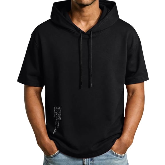 ZCFZJW Men's Short Sleeve Hoodie Shirts Workout Gym Sweatshirt Lightweight Muscle Fit Fashion Athletic Hoodies Pullover Hooded T-Shirts Tops Black XL