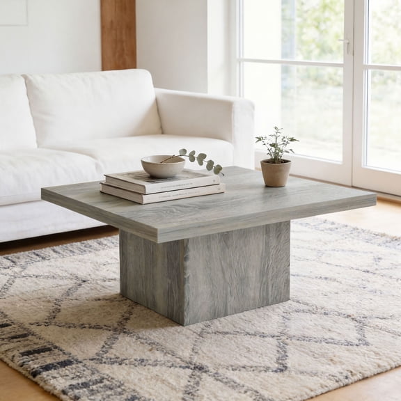 HOMCOM Square Coffee Table, Center Table with 1.6" Thick Tabletop, 31.5"x31.5", Gray Wood Grain