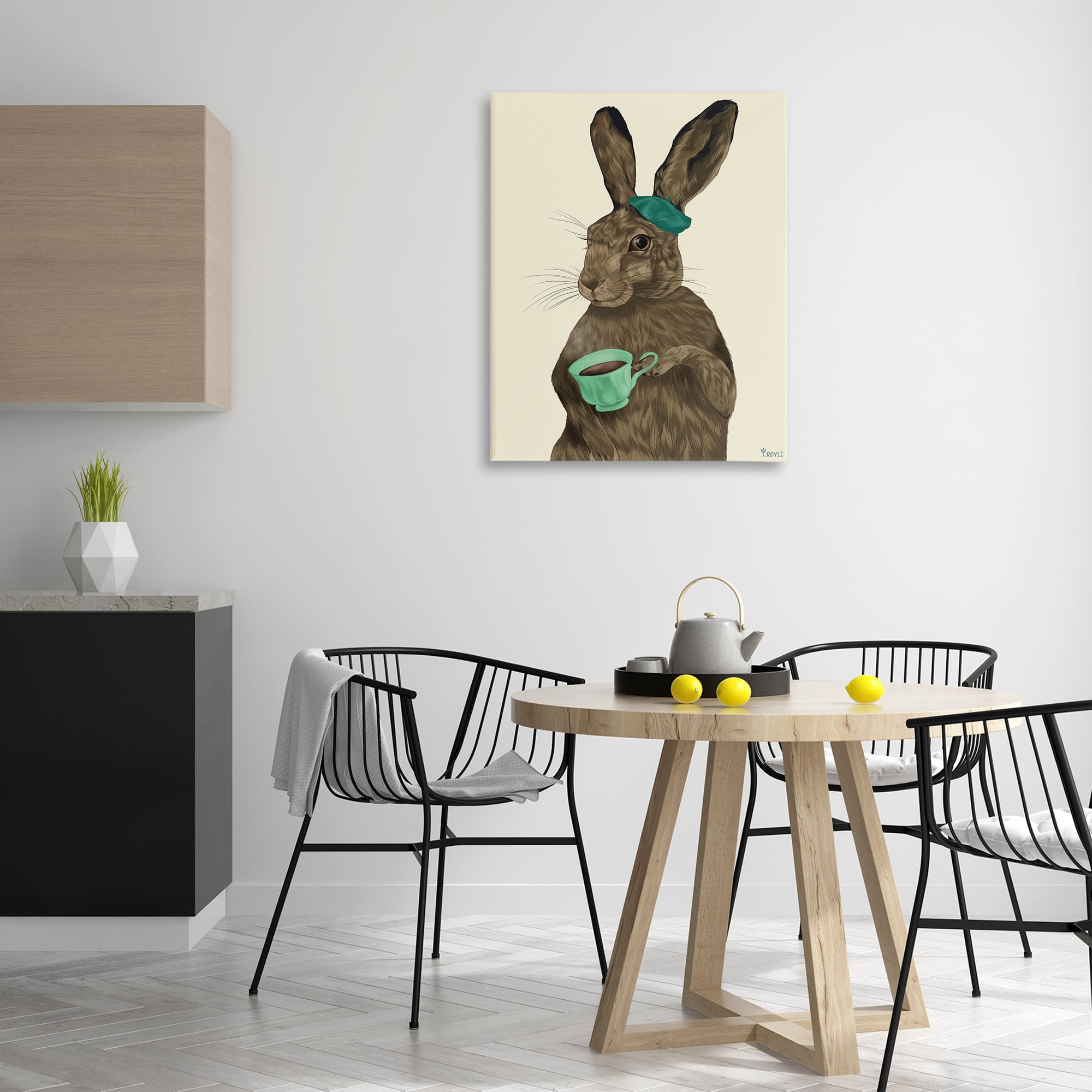Stupell Industries Rabbit & Green Teacup Animals & Insects Painting Gallery Wrapped Canvas Art Print Wall Art, 30 x 40