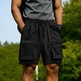 thumbnail image 2 of Besolor Cargo Shorts for Men Drawstring Elastic Waisted Wide Leg Lightweight Thin Quick Dry Workout Hiking Shorts with Multi-pocket(XX-Large,Black), 2 of 7