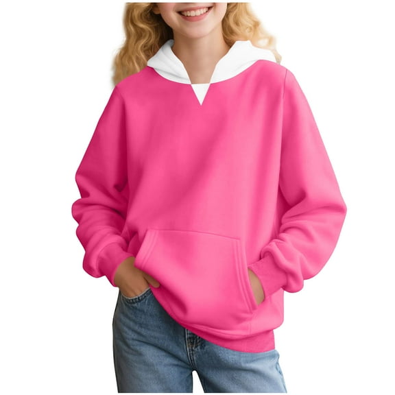 Cethrio Girls Hoodies with Pockets, Casual Long Sleeve Loose 2025 Pullover Sweatshirts Hot Pink Size 10-12