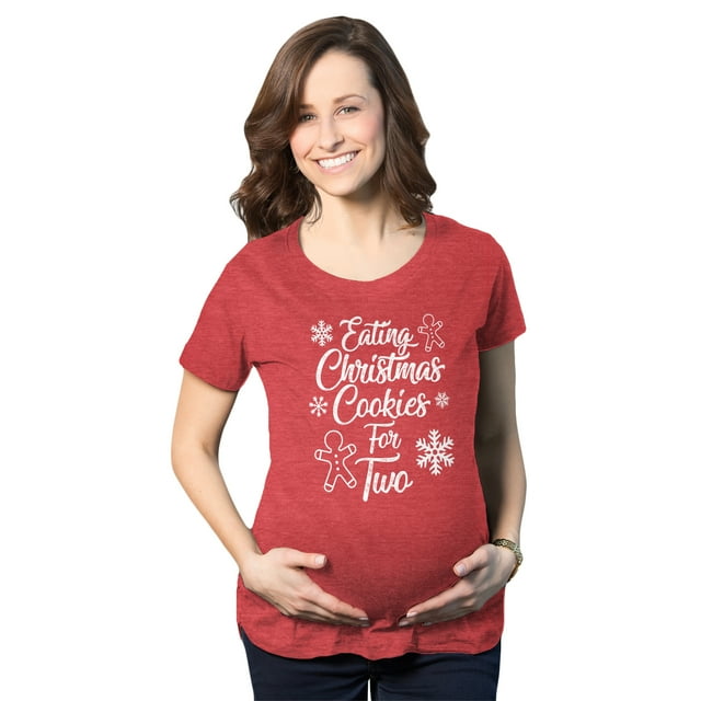 Maternity Eating Cookies for Two Pregnancy T shirt Cute Christmas Announcement (Heather Red) - S