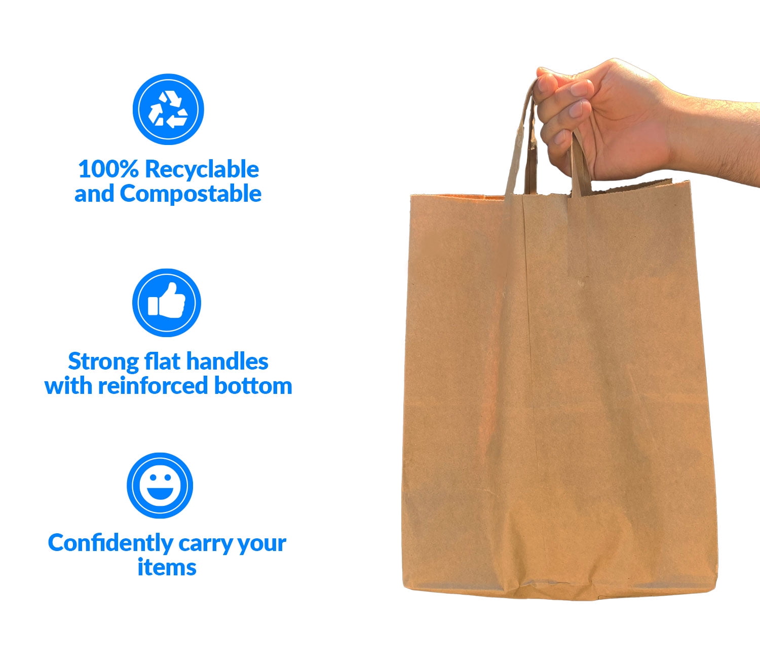 Duro Brown Printed 100% Recycled Shopping Bag with Handles 12 x 7 x 17 -  300/Bundle