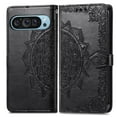 thumbnail image 5 of Dteck Flower Embossed Wallet Case for Google Pixel 9 Pro XL,Magnetic Leather Card Slots Flip Case Shockproof Kickstand Cover with Wrist Strap for Google Pixel 9 Pro XL,Black, 5 of 5