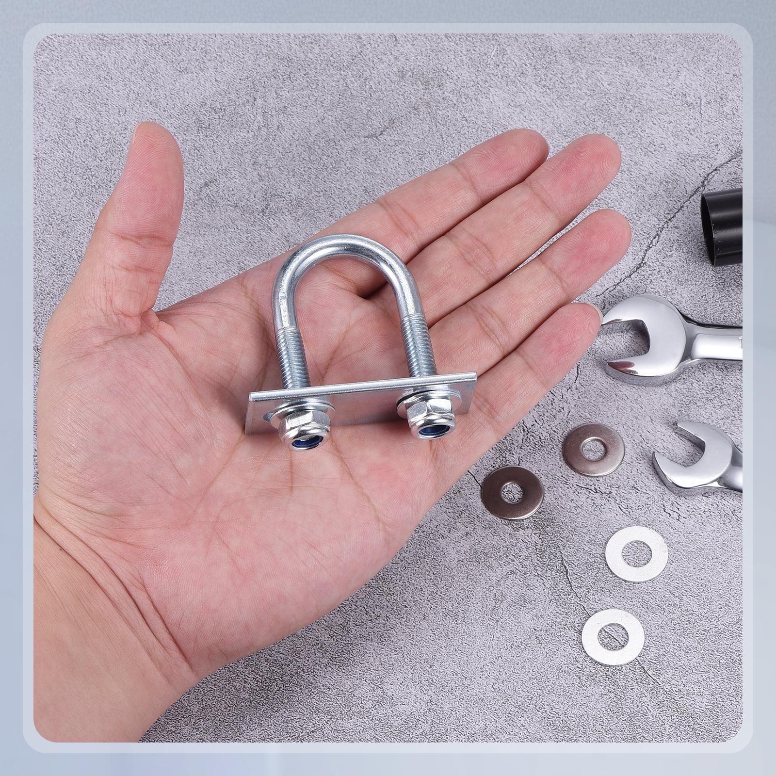 U Bolts 4Set (M8x27x59mm), Round U Bolt Kits DN20 Carbon Steel with Nylon Lock Nut Washers Plates - for Construction, Pipe, Trailer, Automotive, Leaf Spring Fastener
