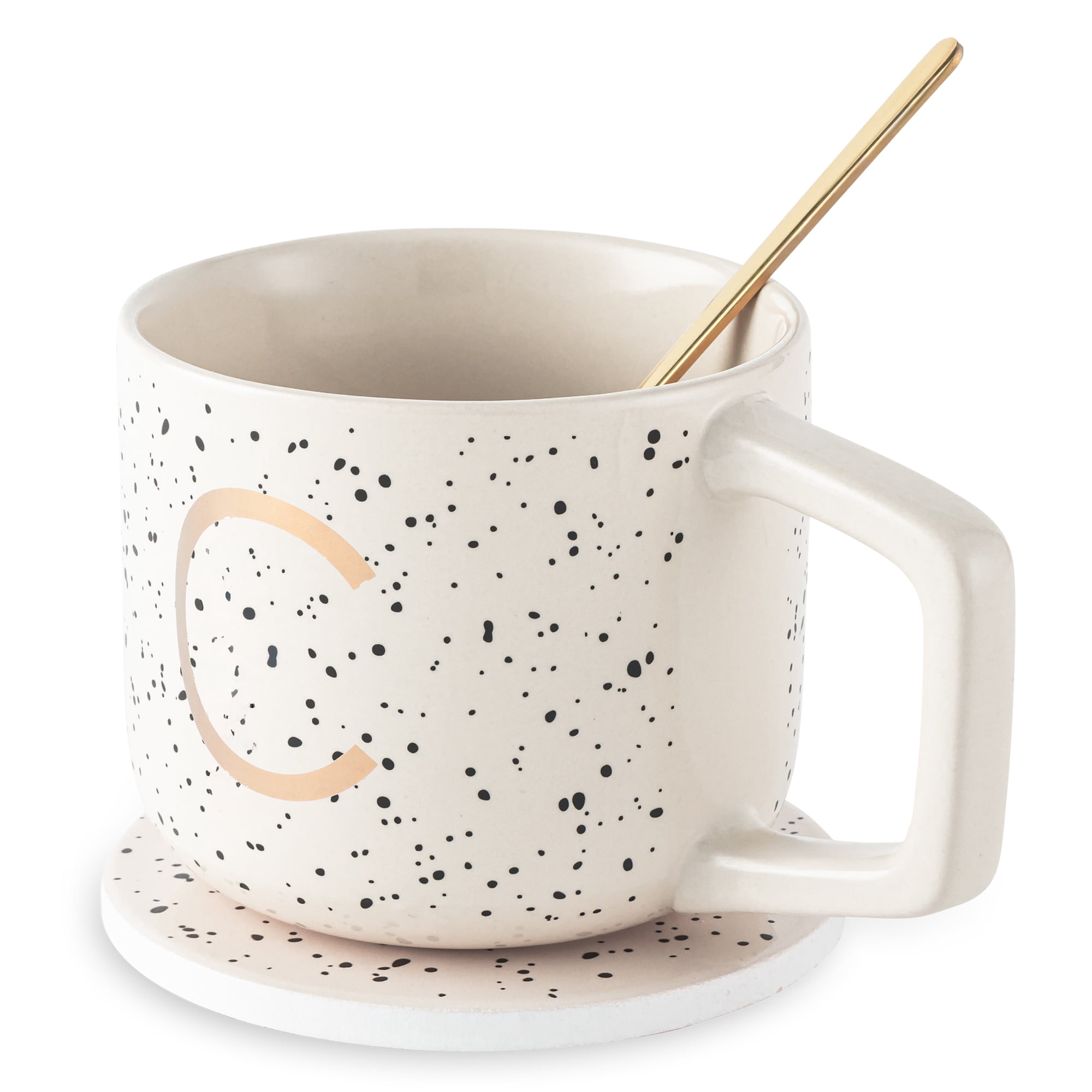 Thyme & Table 13.5 fl oz Monogram C Stoneware Mug, Coaster and Stir Set