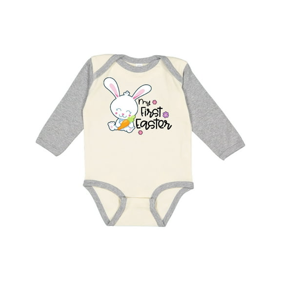 Inktastic My 1st Easter with Cute Bunny and Carrot Boys or Girls Long Sleeve Baby Bodysuit