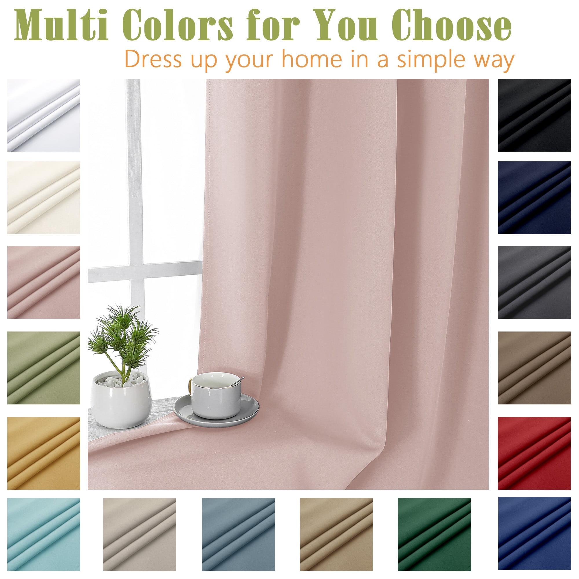 OVZME Kalme Blush Grommet Blackout Curtains 63 Inch Length, 2 Panels Set Thermal Insulated Room Darkening Window Drapes for Bedroom Living Room, Each W40xL63 Inch, Blush