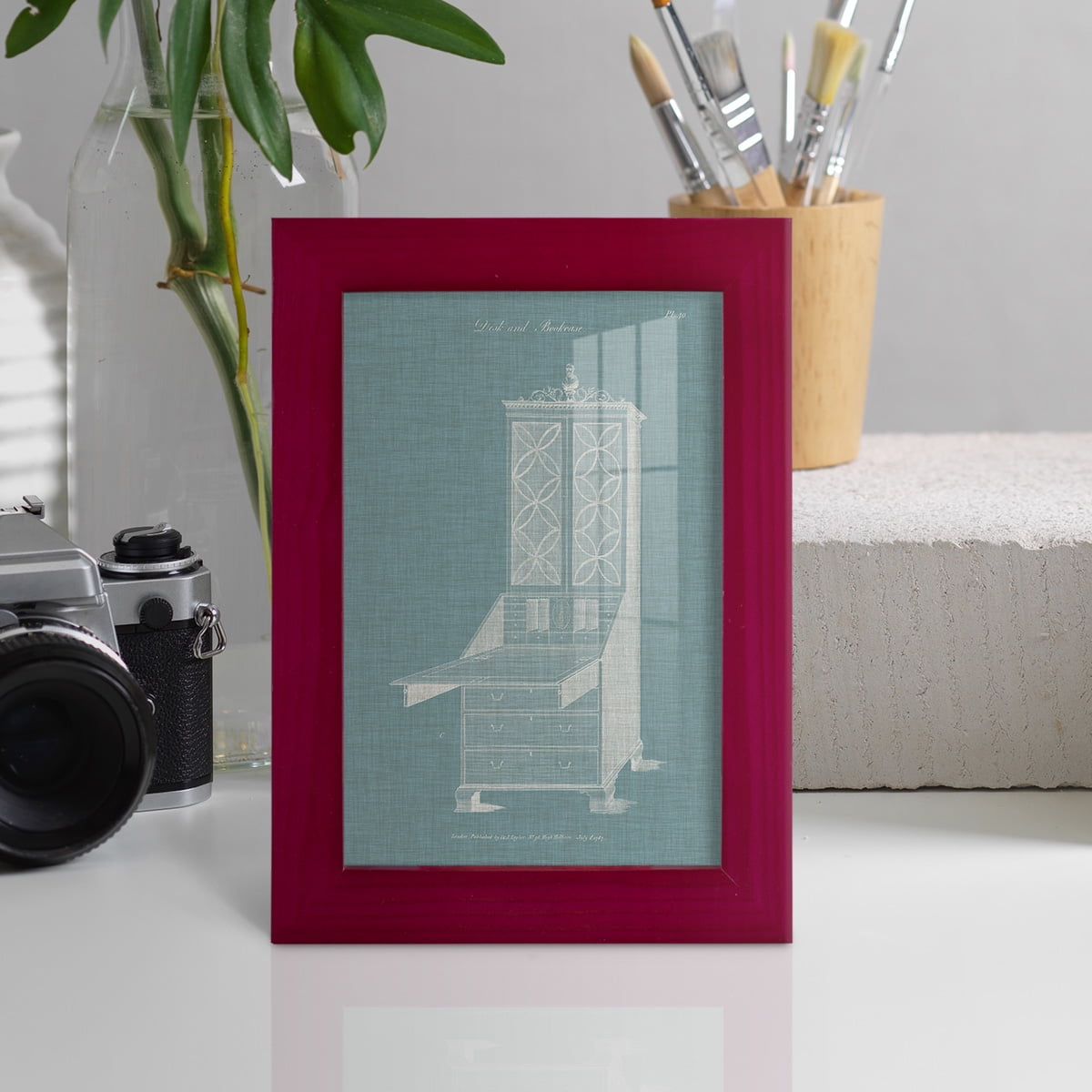 Hepplewhite Desk & Bookcase II - Framed Print w/glass - Cherry Red
