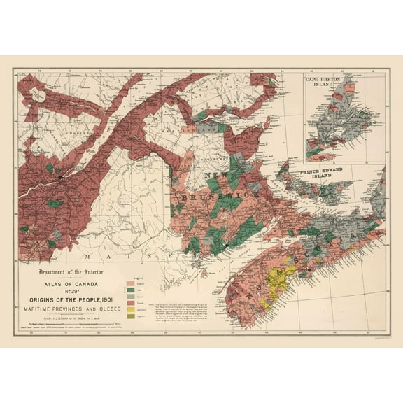 Historic Map - New Brunswick Canada Origins - White 1906 - Vintage Wall Art