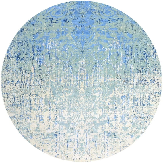 Ahgly Company Indoor Round Mid-Century Modern Denim Blue Oriental Area Rugs, 6' Round
