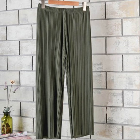 Culotte Pants For Women Elastic Waist Summer High Waisted Wide Leg Ankle Length Skirt Look Everyday Wear Relaxed Fit City Walking Laid Back Comfort Army Green Free Size