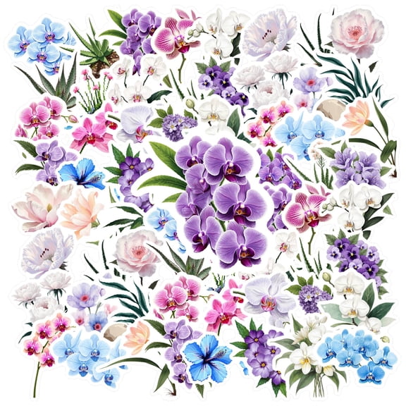 35pcs-70pcs PVC Orchid Stickers Nature Flower Stickers Botanical Plants Stickers for Phone Luggage Laptop