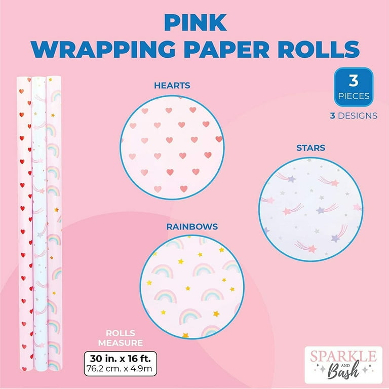120 sq. ft. Christmas Wrapping Paper Set, Red and Pink (4 Rolls 30 Red,  Pink