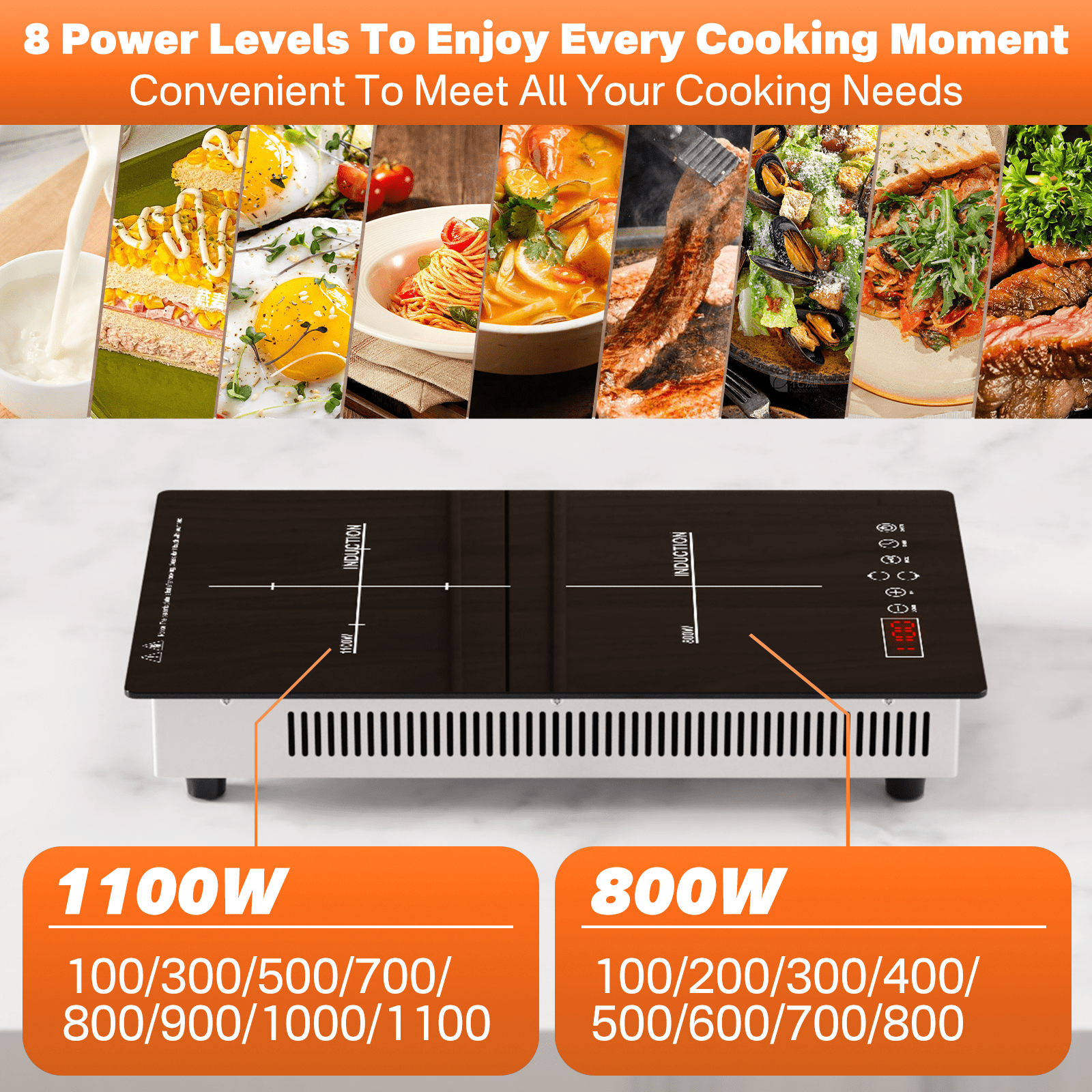 GRACEALL 1900W 2 Burner Induction Cooktop, 12 inch Glass Top Electric Cooktop for Cooking, Built-in & Countertop Kitchen Hotplate, 120V Plug in Stove with 2 Burners Safty Lock and Timer