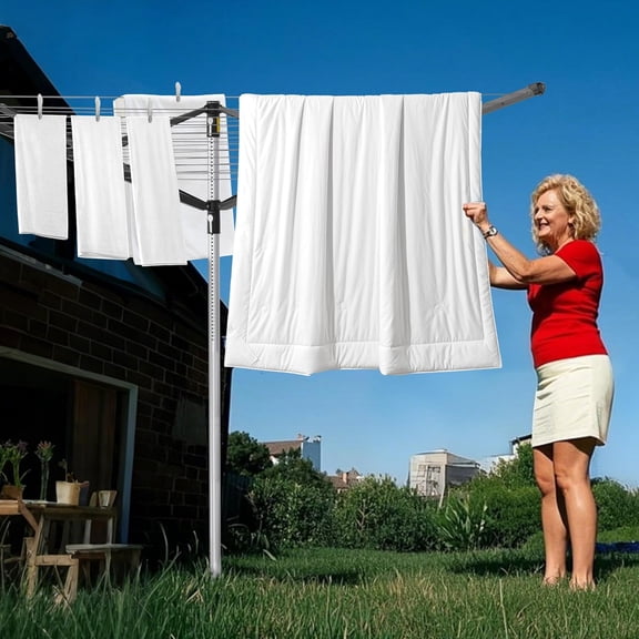Umbrella Drying Rack, Retractable Outdoor Clothesline with Height Adjustment, 196 ft Long Rotating Laundry Line for Garden and