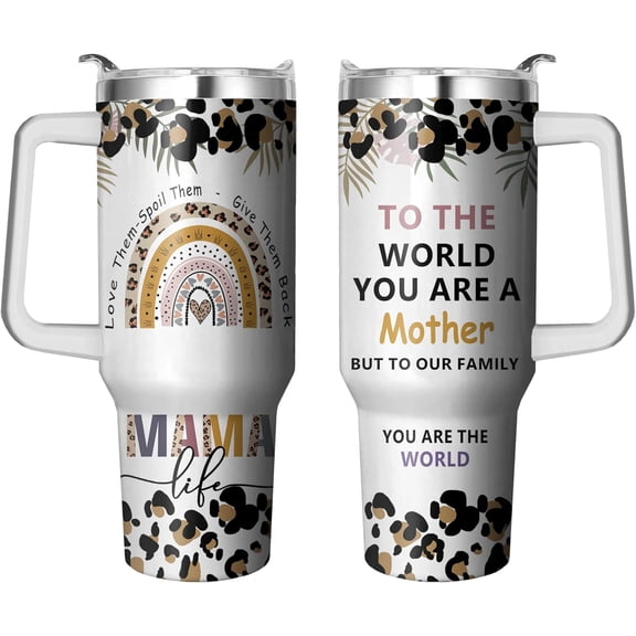 40 Oz Mama Tumbler with Handle and Straw, Stainless Steel Mama Coffee Cup Birthday Gifts for Mom from Daughter/Son, Mothers Day Gift Ideas for Mother